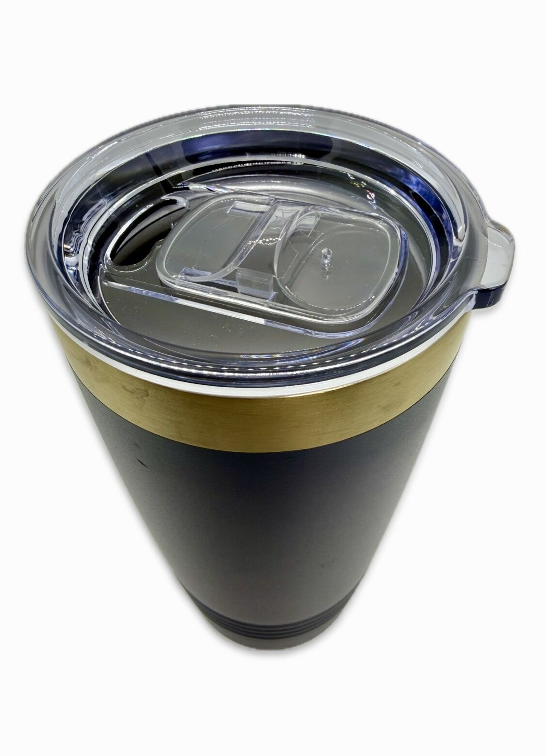 Flying Wheel Engraved Coffee Tumbler - Navy & Gold - 20 oz - Image 2